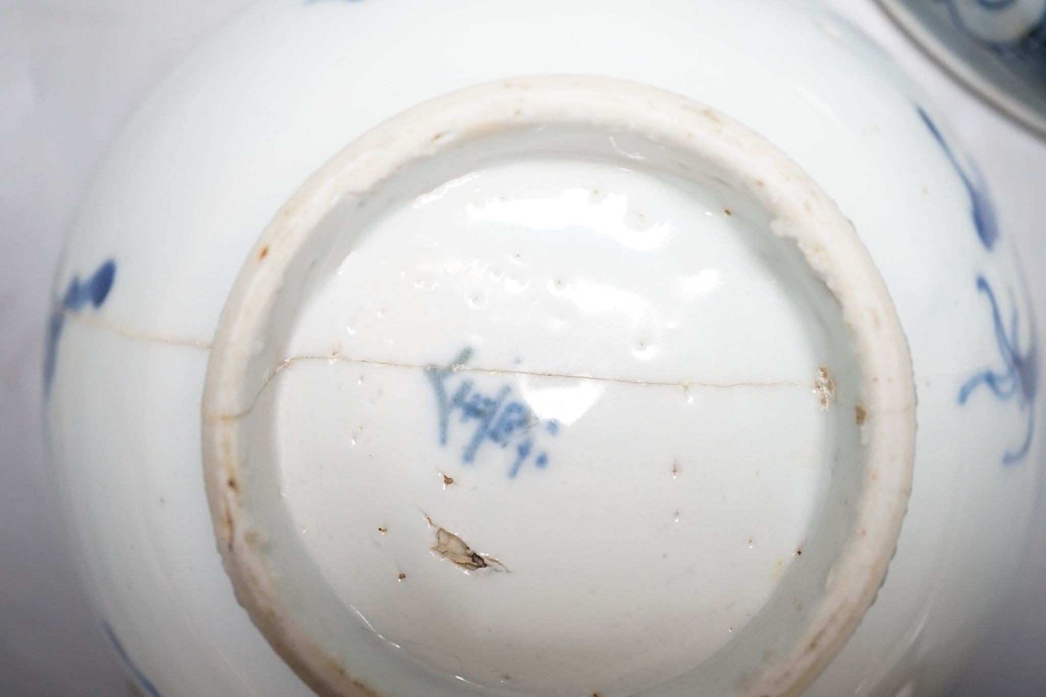 Two Chinese blue and white bowls, largest 16cms diameter.